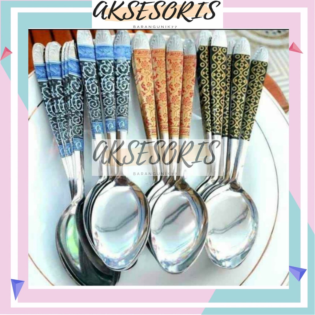 SENDOK MAKAN STENLESS MOTIF BATIK 1PACK ISI 12PCS