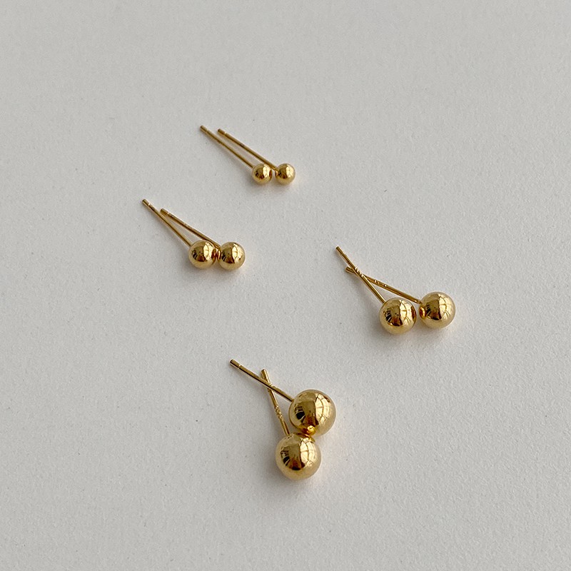 Anting Stud 925 Silver Needle Bentuk Bola Manik-Manik Hypoallergenic Ukuran Kecil 3MM 4MM 5MM