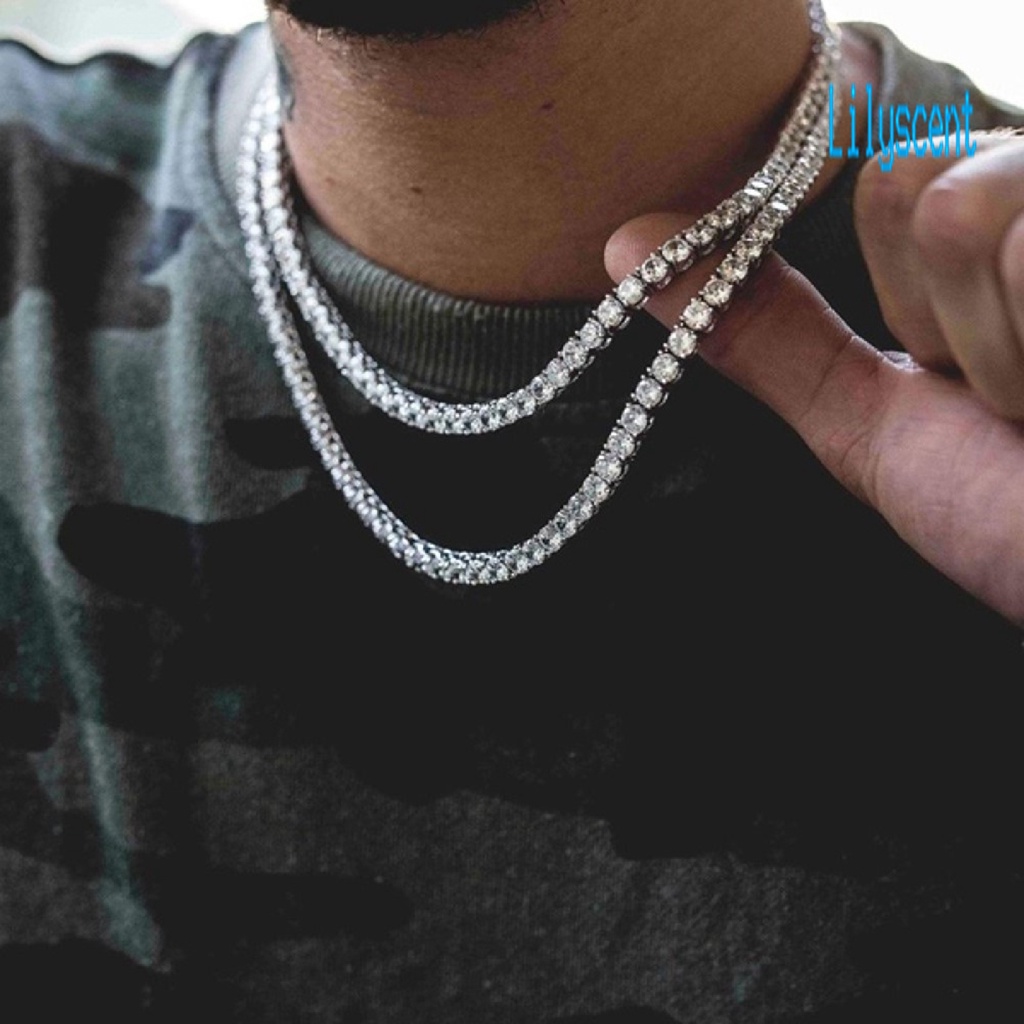 Kalung Rantai Cubic Zirconia Gaya Hip Hop Untuk Pria