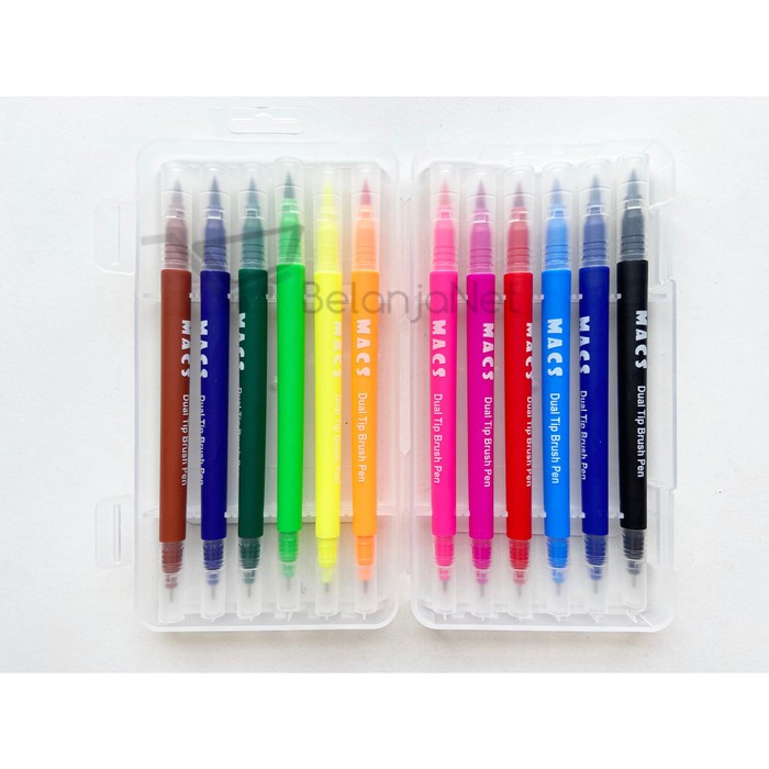 Pen Kuas | Brush Pen MACS 12 warna (Dual TIP : Brush Pen + Color Pen)