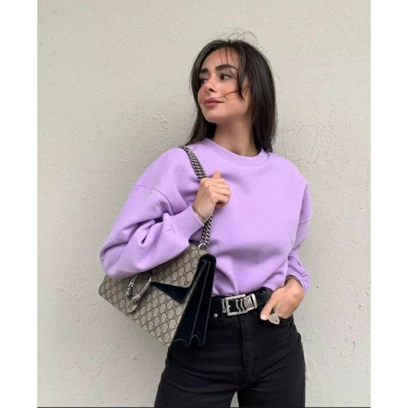 BASIC O NECK SWEATER POLOS / SWEATER WANITA - PRIA / TERMURAH TEBAL-Lilac
