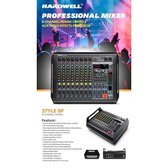 Power Mixer 8 Channel HARDWELL STYLE 8P Original Power Mixer Recording