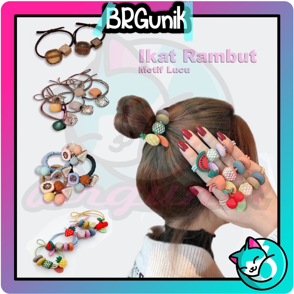 BRGUNIK Ikat Rambut Ala Korea Motif Untuk Wanita/Ikat Rambut Karet Ala Korea Varian Motif Lucu Untuk Wanita R303 R396 R397 R556