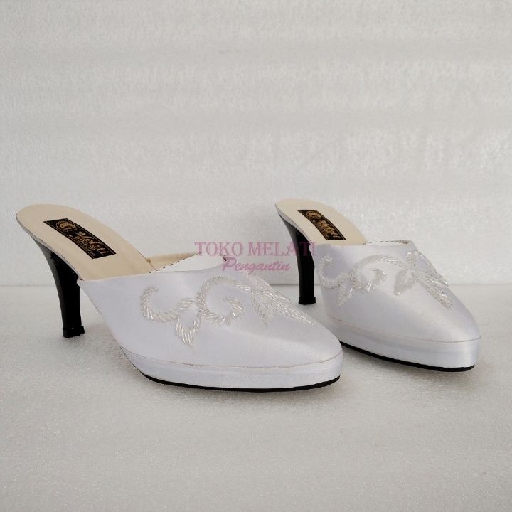 Selop Pengantin Wanita Putih Broken White Akad Nikah Hak Heels 9 cm
