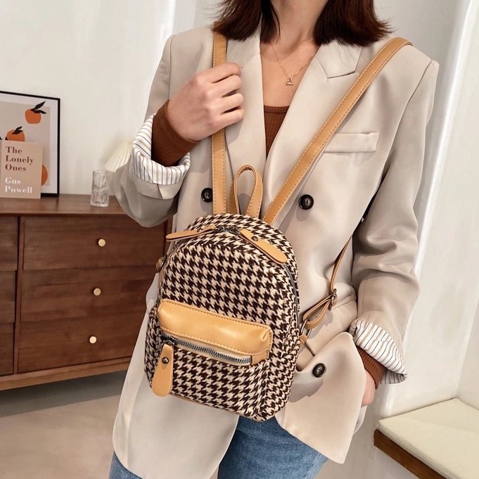 BJ16323 - BLACK/BROWN/KHAKI - TAS RANSEL MOTIF KOTAK KECIL MOZAIK TAS SELEMPANG TAS WANITA FASHION IMPORT MODIS ELEGAN TERMURAH TERLARIS TERBARU BAGSTORE JAKARTA TAS BATAM EL6323 CR7552 JT83145 BQ3278 LT1969 GT1895