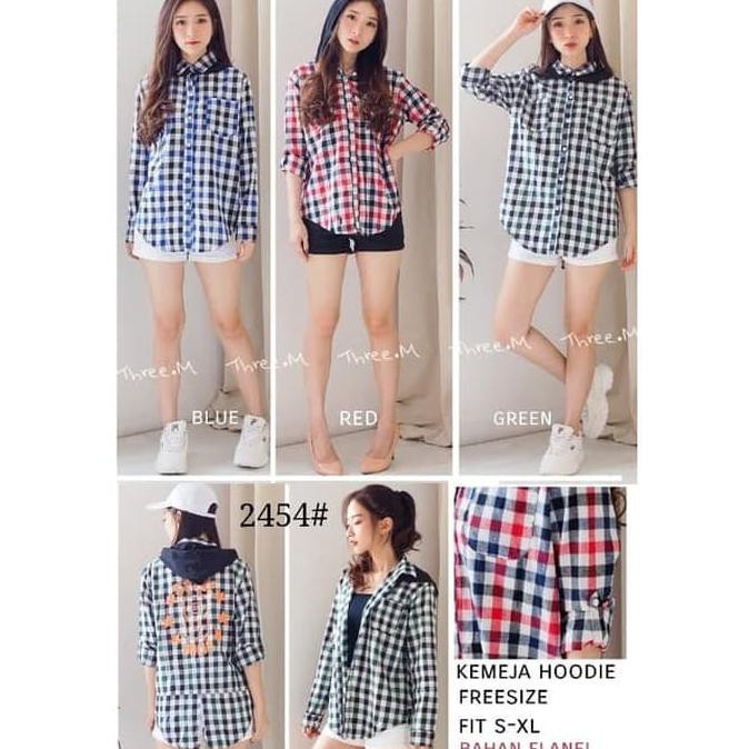 2454 Kemeja Hoodie BCKemeja wanita flannel varian warna