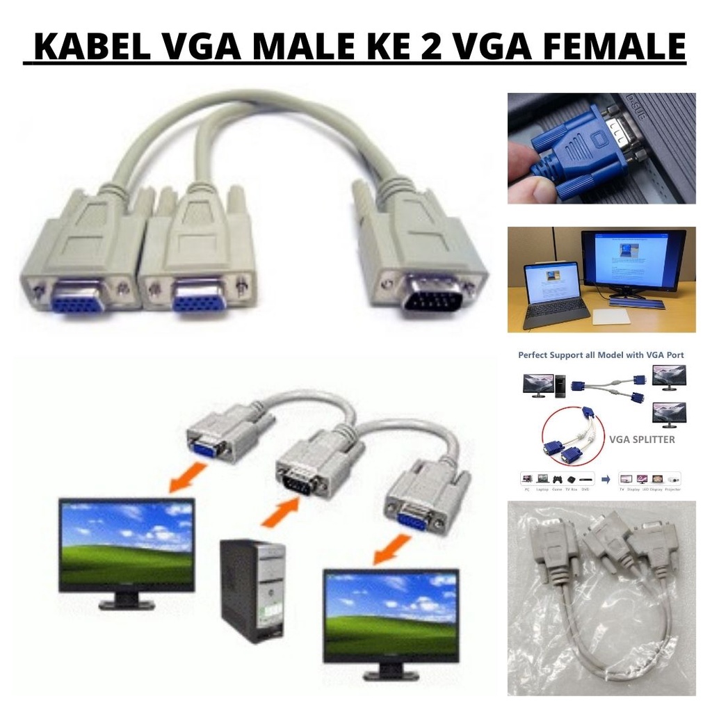 Kabel Komputer Monitor VGA ke VGA Dan Spliter VGA Male ke 2 VGA Female 111158