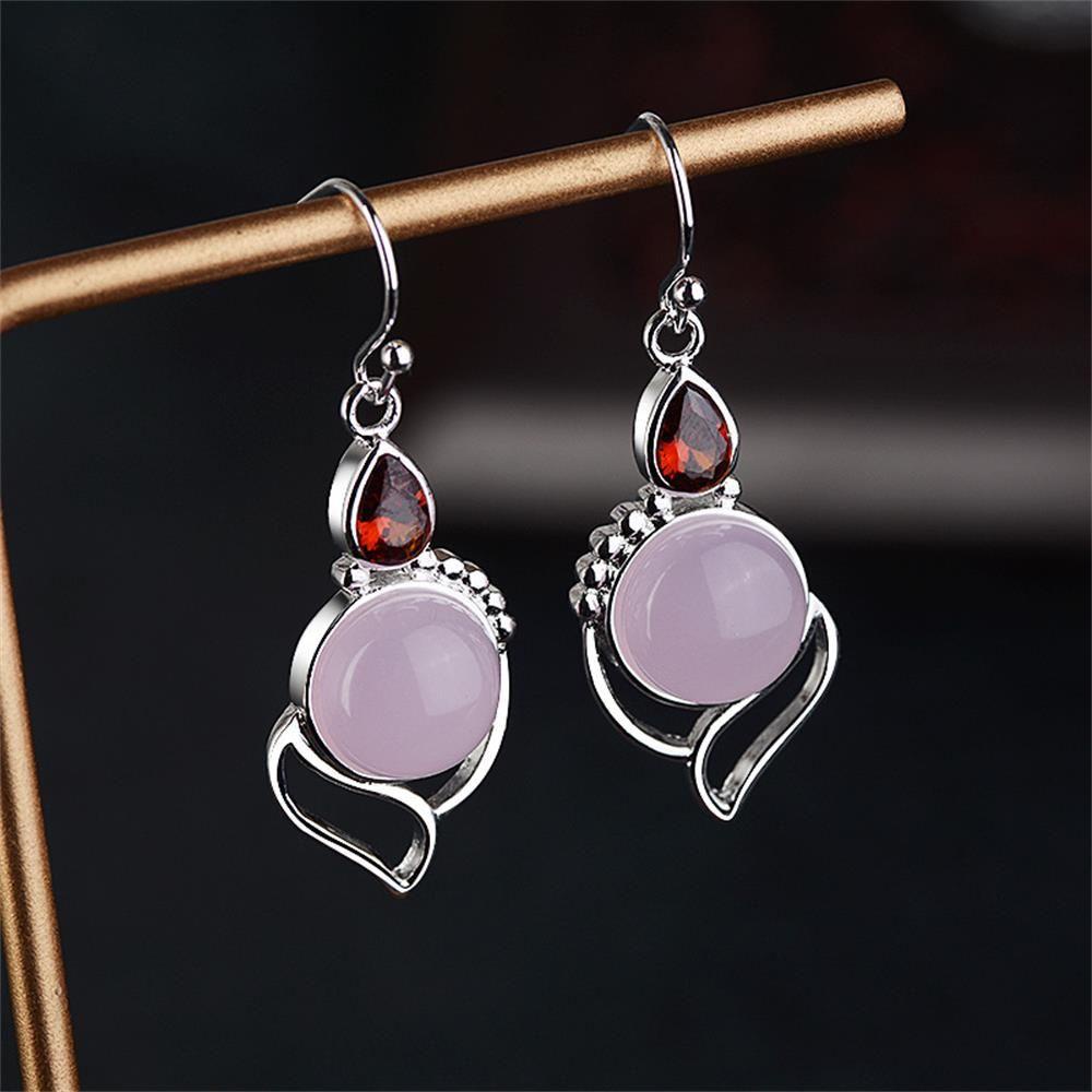 Anting Kait Gantung Wanita Hias Moonstone Ruby Chalcedony Untuk Pesta