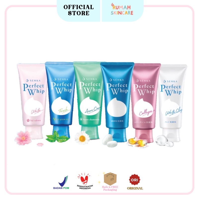 SENKA Facial Foam PERFECT WHIP All series 50gr 120gr BPOM Clay White | Anti Acne | Vibrant Collagen