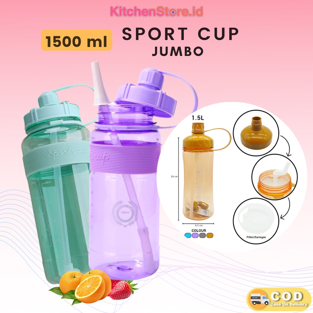 Tumbler 1,5 Liter Botol Minum Sport Cup Jumbo 1500ml (B073) Botol Obat Herbal dan Botol Olahraga Multifungsi Botol Tahan Panas digunakan Kesekolah anak ada Cocok Untuk di Botol Tumbler Kantor