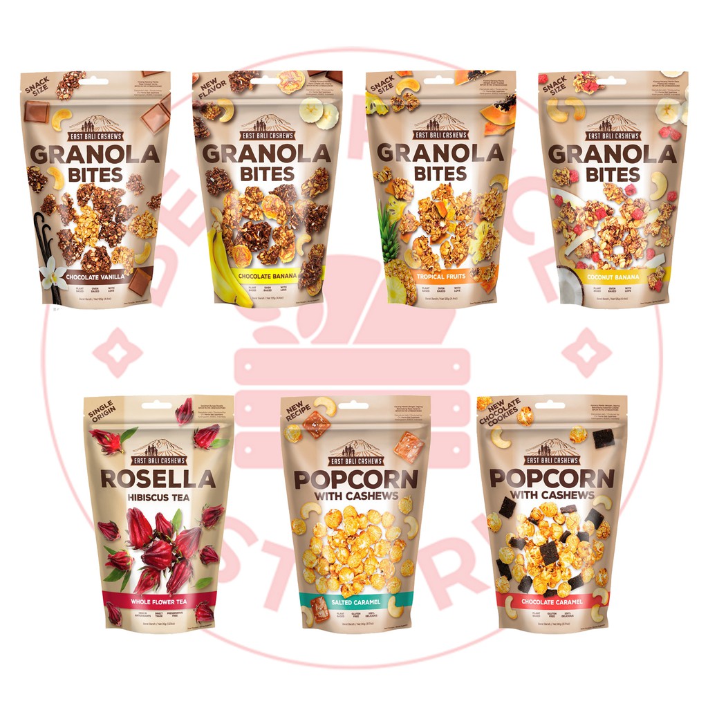 EAST BALI CASHEWS / YAVA - SEMUA VARIAN (GRANOLA BITES/ POPCORN/ ROSELLA TEA)