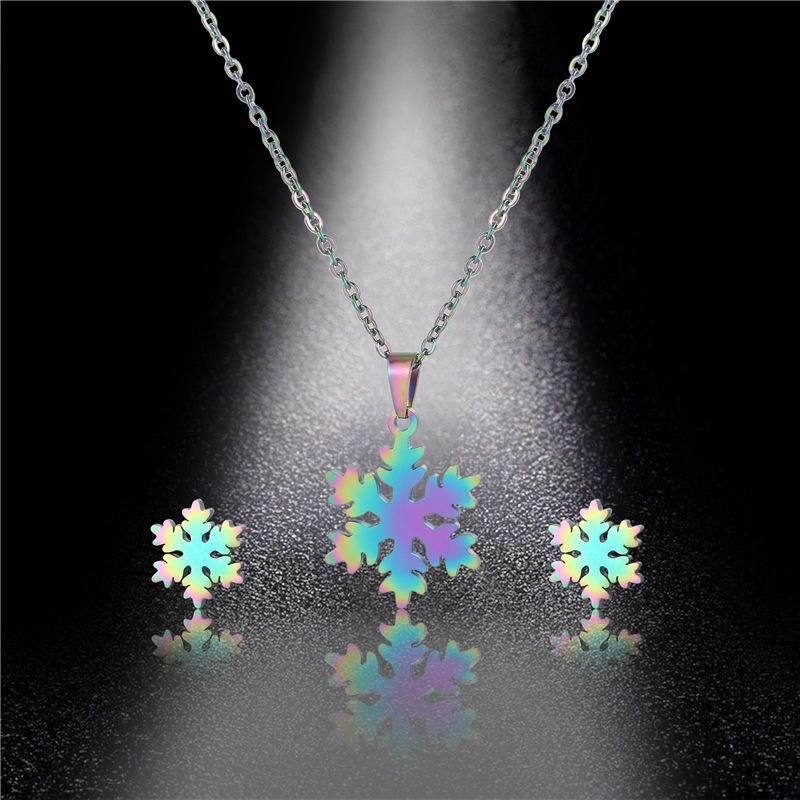 Fine Jewelry Set Kalung Antting Titanium Anti Karat Wanita Liontin kepingan salju Perhiasan Aksesoris 1228S01