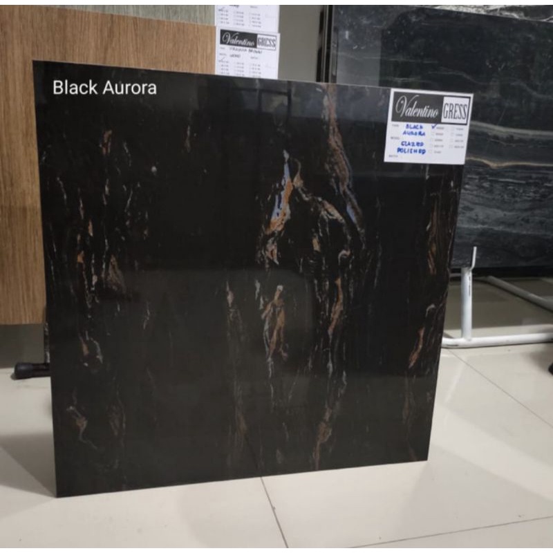 Granit Lantai 80x80 Glazed Polished Black Aurora By Valentino Gres Kw1