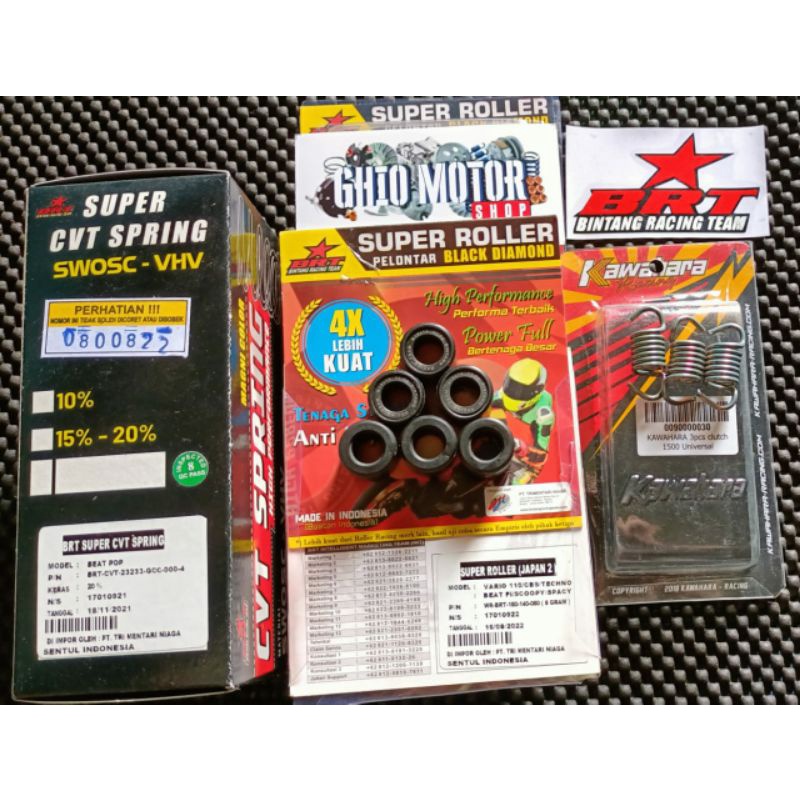 PROMO PAKET CVT 3 IN 1 BEAT FI ESP SCOOPY FI ESP BEAT STREET ESP VARIO KARBU 110 ILD VARIO KARBU 110 CBS SPACY FI/ PAKET ROLLER BRT BLACK DIAMOND BEAT FI PER CVT/SPRING CVT BEAT FI BEAT POP PER SENTRI KAMAPAS GANDA KAWAHARA 1500 RPM PER CVT 1000-2000 RPM