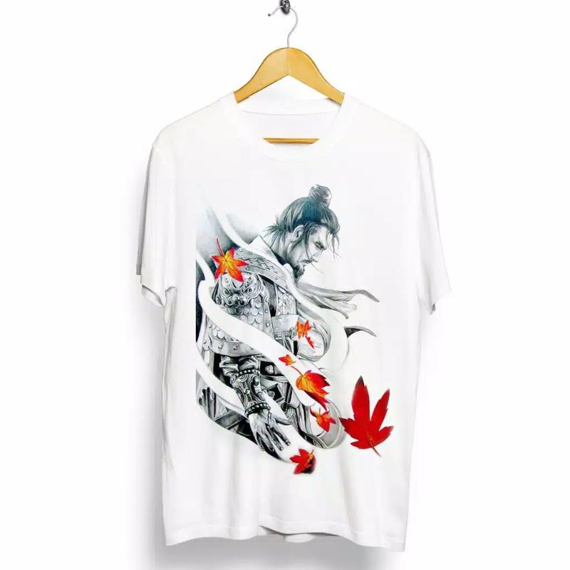 Fourfashion Kaos Pria Kaos Distro MAN SAMURAI LEAF White CN811