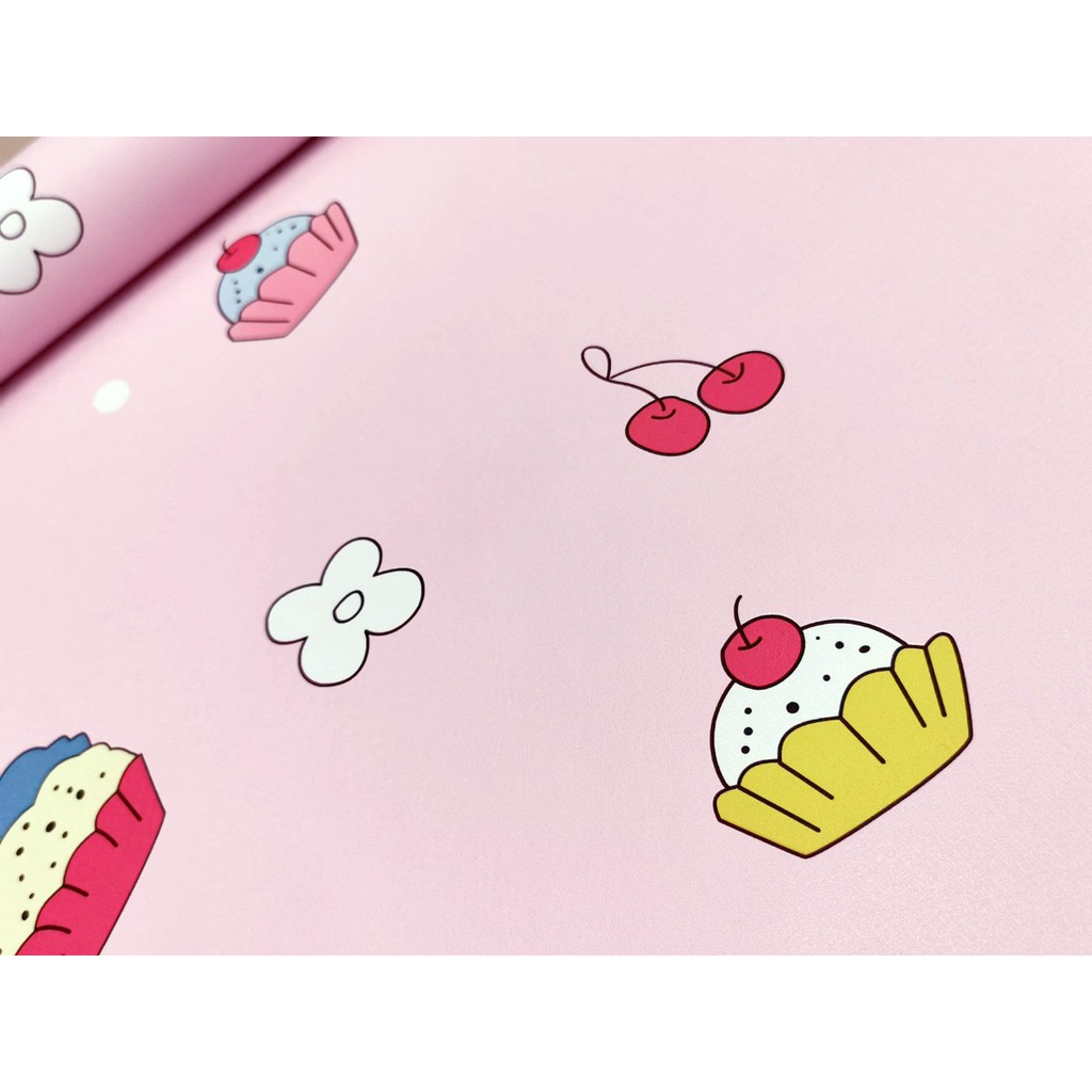 WALLPAPER WALPAPER KMK 741 STICKER DINDING KARTUN KARAKTER CUPCAKES CHERRY PINK KAMAR ANAK