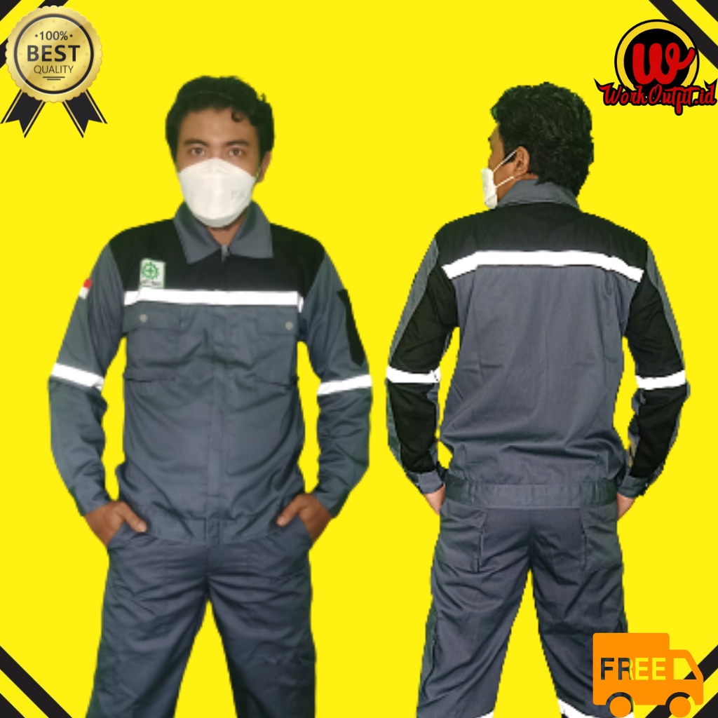 Kemeja Safety Wearpack | Baju Seragam Proyek Hitam Abu-abu