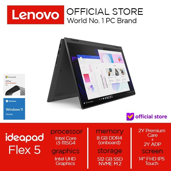 LENOVO IDEAPAD FLEX 5 TOUCH CORE i3 1115G4 8GB 512GB SSD WIN10+OHS 14.0 FHD 2 IN 1 2YR+ADP