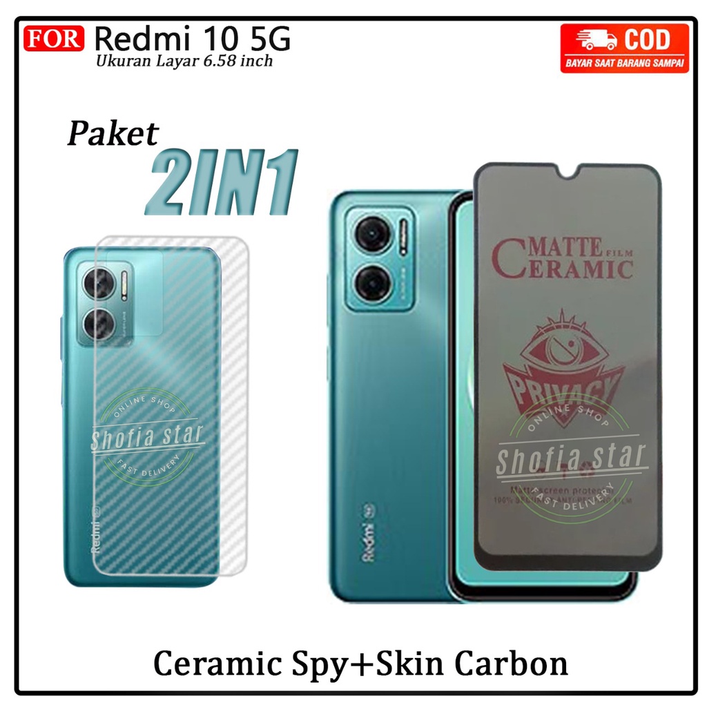 2IN1 Anti Gores Ceramik Blue Light Redmi 10 5G Anti Radiasi Kaca Full Cover Free Skin Carbon