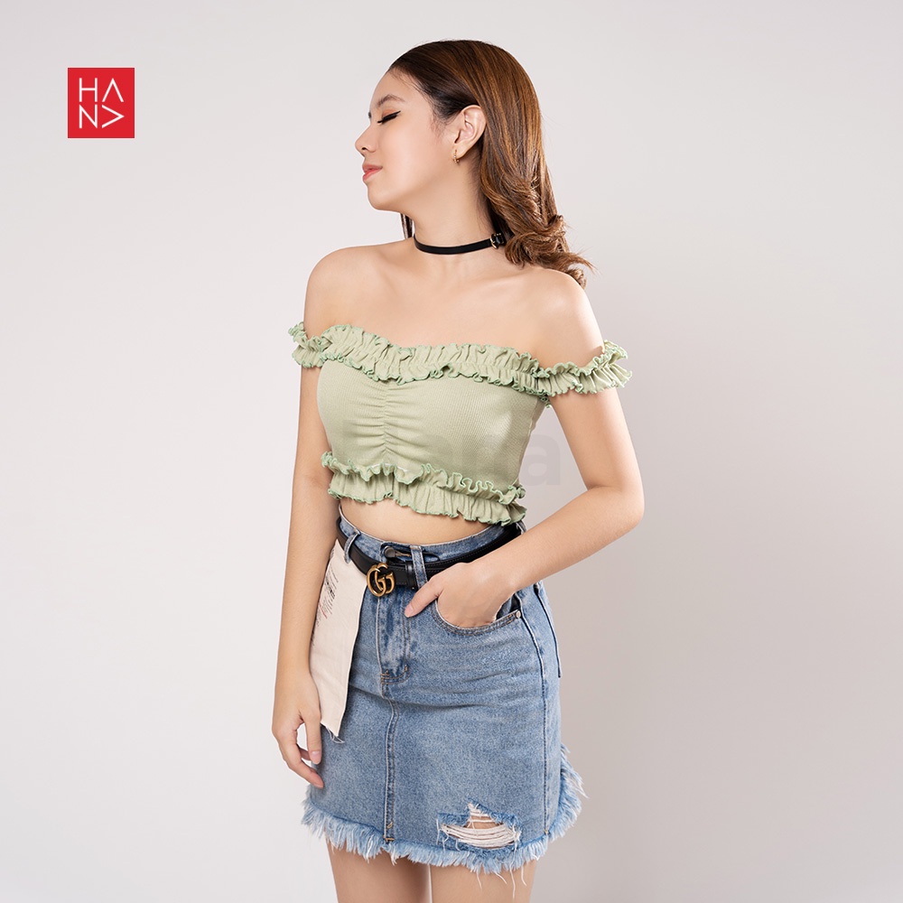 Hana Fashion - Reta Ruffle Crop Top Off Shoulder - TT215