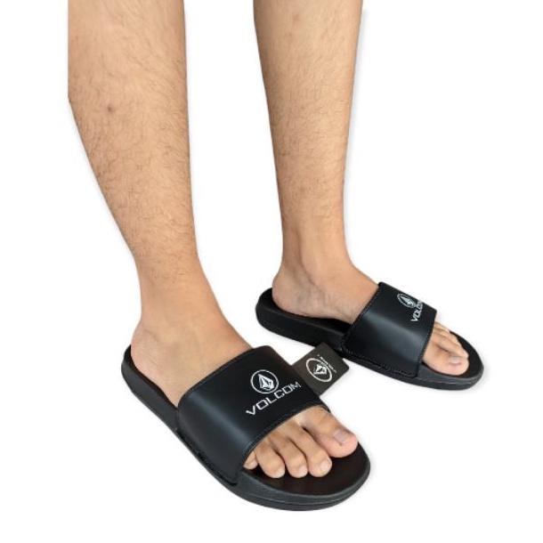 SANDAL SLOP VOLCOM / SANDAL SLIDE SLOP SENDAL SELOP VOLCOM EMPUK | PRIA Slide - Sendal Slop/Slide FLIPFLOP - Slippers Pria HITAM - sandal slop pria wanita terbaru sandal slop anti licin sendal slop slide terlaris sendal slop hitam-5