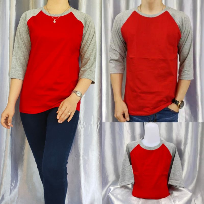 Kaos Polos Raglan  Merah Lengan Abumisty  3/4 uk M L XL XXL 20 22 S