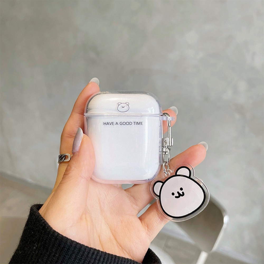 【COD Tangding】Airpods 1/2 Simple Bear Transparent Protective Case Suitable Cover with Cartoon Soft Pendant