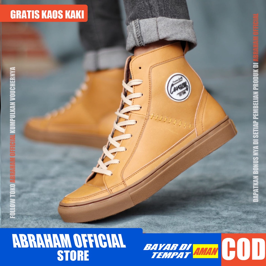 ABRHM DANTE HIGH Sepatu Sneaker Pria Sepatu Pria Casual Kulit Asli Cowo/Cowok Sepatu Sneakers Pria Sepatu Kasual Original