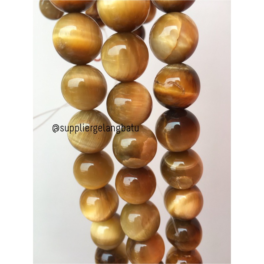 YELLOW Tiger Eye 16mm bahan batu biduri sepah GOLD material aksesoris craft wanita pria fashionita