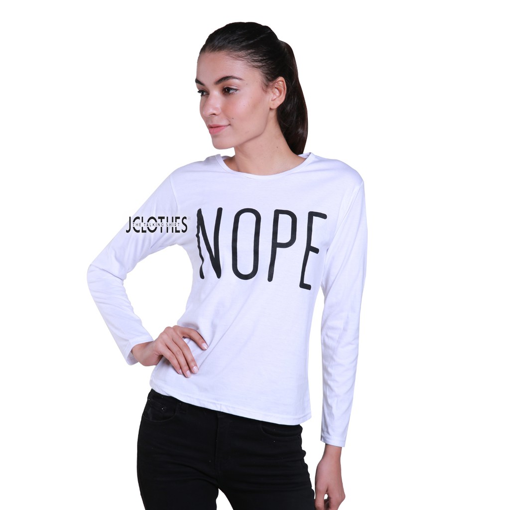Kaos Wanita / Kaos Cewe / T-Shirt Wanita Lengan Panjang Nope - Putih