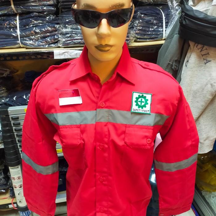 Baju Safety Baju Seragam Kerja Safety Merah / Baju Atasan Kerja Safety+ Logo K3