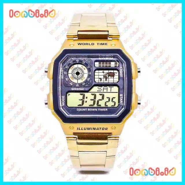 Jam Tangan Pria Fashion Korea Style Casio iluminator AE-1200 Rantai Steel