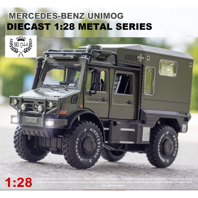 DIECAST MINIATUR MOBIL MERCEDES BENZ UNIMOG METAL SERIES SKALA 1:28