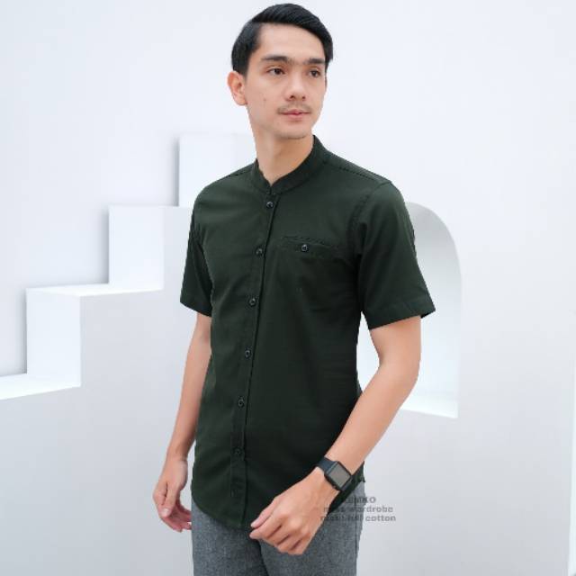 Kemeja shanghai pria lengan pendek basic / kemeja pria lengan pendek mandarin