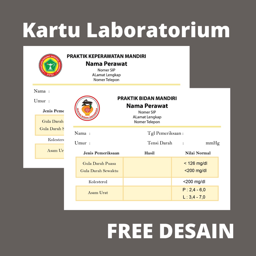 

Custome Kartu lab / Kartu laborat / kartu asam urat