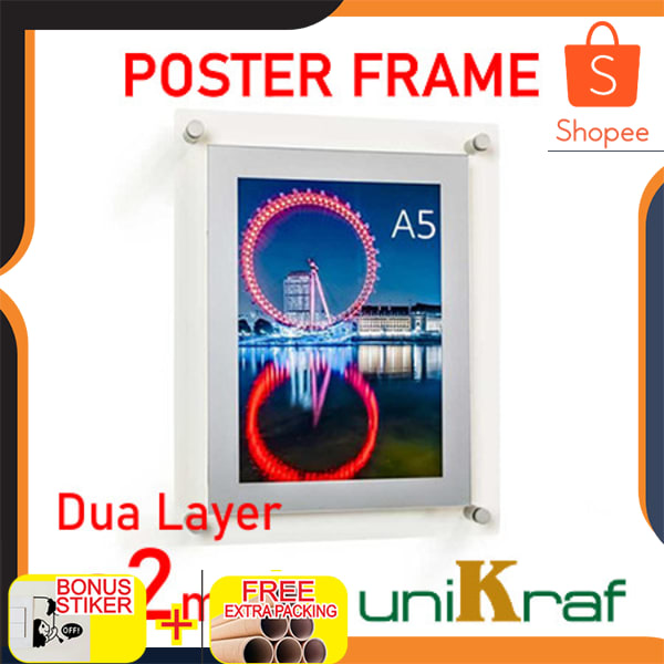 Acrylic poster frame / Bingkai display poster dinding ukuran A5 - 2mm+2mm Keren