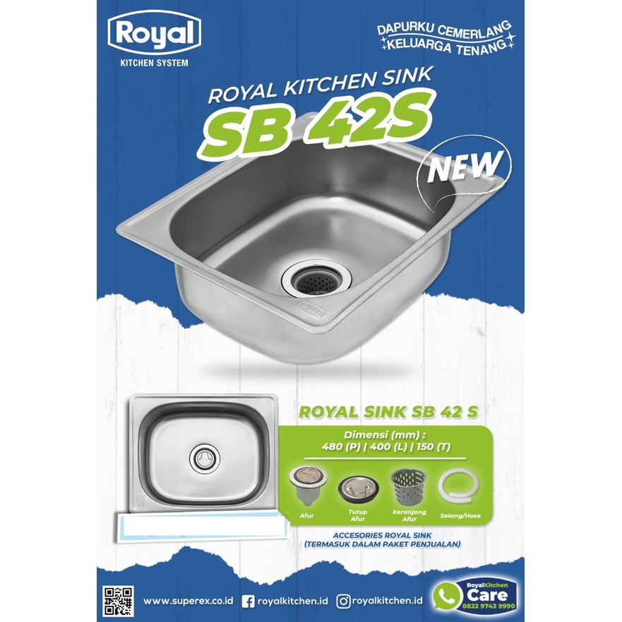 Bak Cuci Piring / Kitchen Sink merk Royal tipe SB 42 S uk. 48x40x15 cm