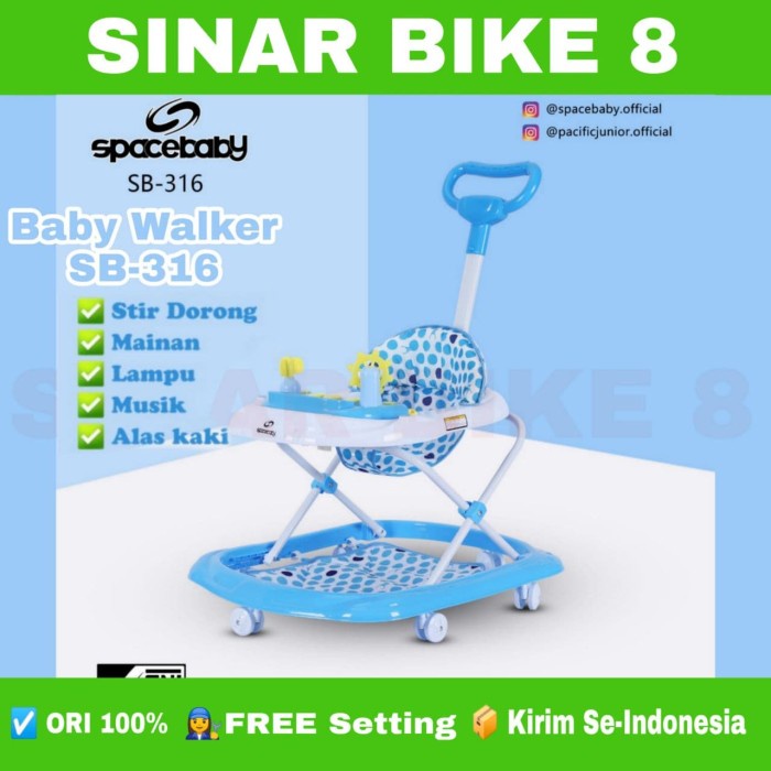 Alat Bantu Jalan Bayi Baby Walker SPACEBABY SB 316 Stir Dorong Musik Lampu Mainan Alas Kaki