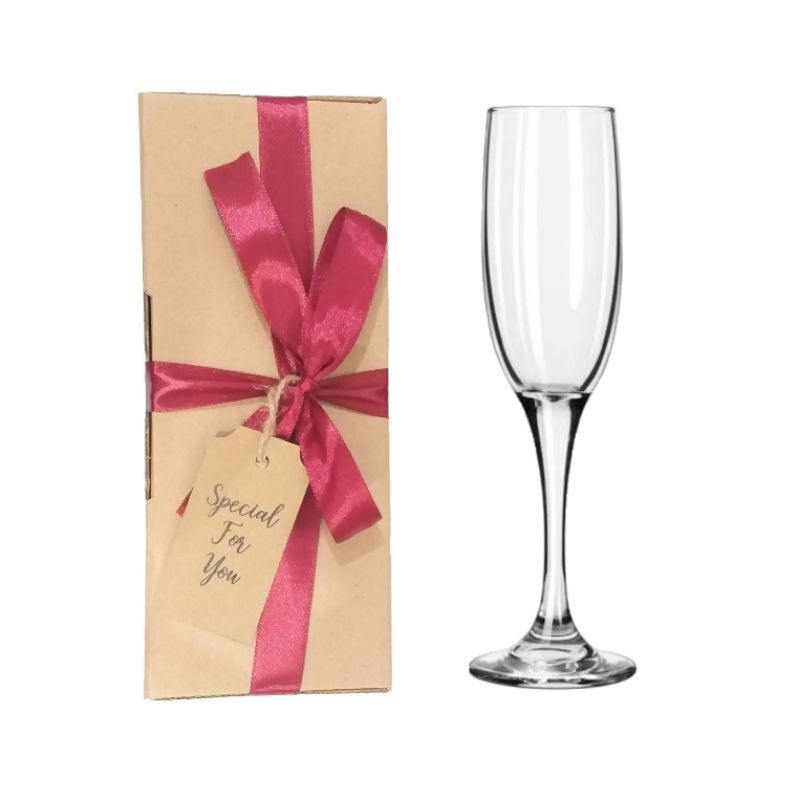 Hampers Gelas Champagne Flute - Gelas Kaca - Souvenir Gelas Kaki - Kado Gelas - Gift Set - Gelas Win