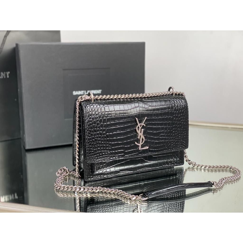 TAS IMPORT YSL SUNSET BAG CROCO EMBOSSED  CALFSKIN ORIGINAL LEATHER