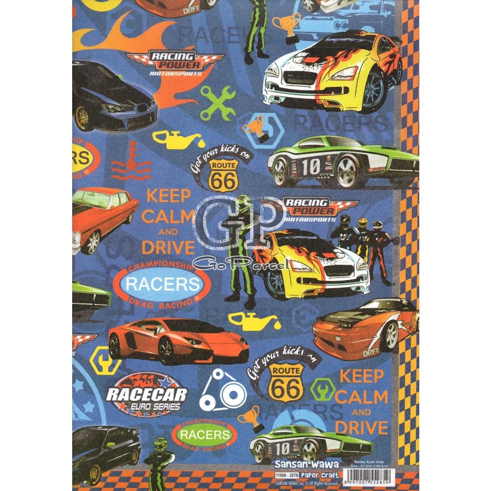 ( 5 Lembar ) CARS SANWA - KERTAS KADO  - GIFT WRAP PAPER  SANSAN WAWA MOBIL RACING RACE CARS  BOYS TRUCK / HOTWHEEL / CONSTRUCTION / POLICE / VINTAGE / CLASSIC / AMBULANCE / MONSTER / BIG