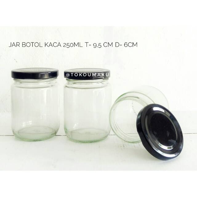 Jar Kaca/Botol Kaca/Toples Kaca 250ml (Selai/Madu/Bumbu/Infusedwater)