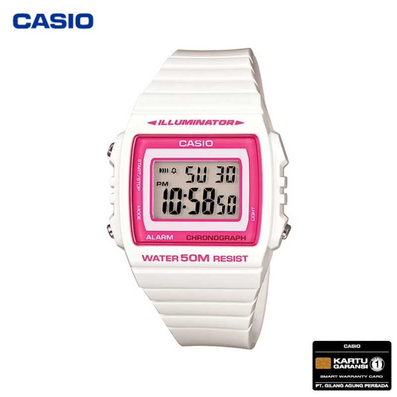 JAM TANGAN WANITA CASIO ORIGINAL W-215H-7A2 ORIGINAL - W215H PUTIH PINK CASIO ORIGINAL