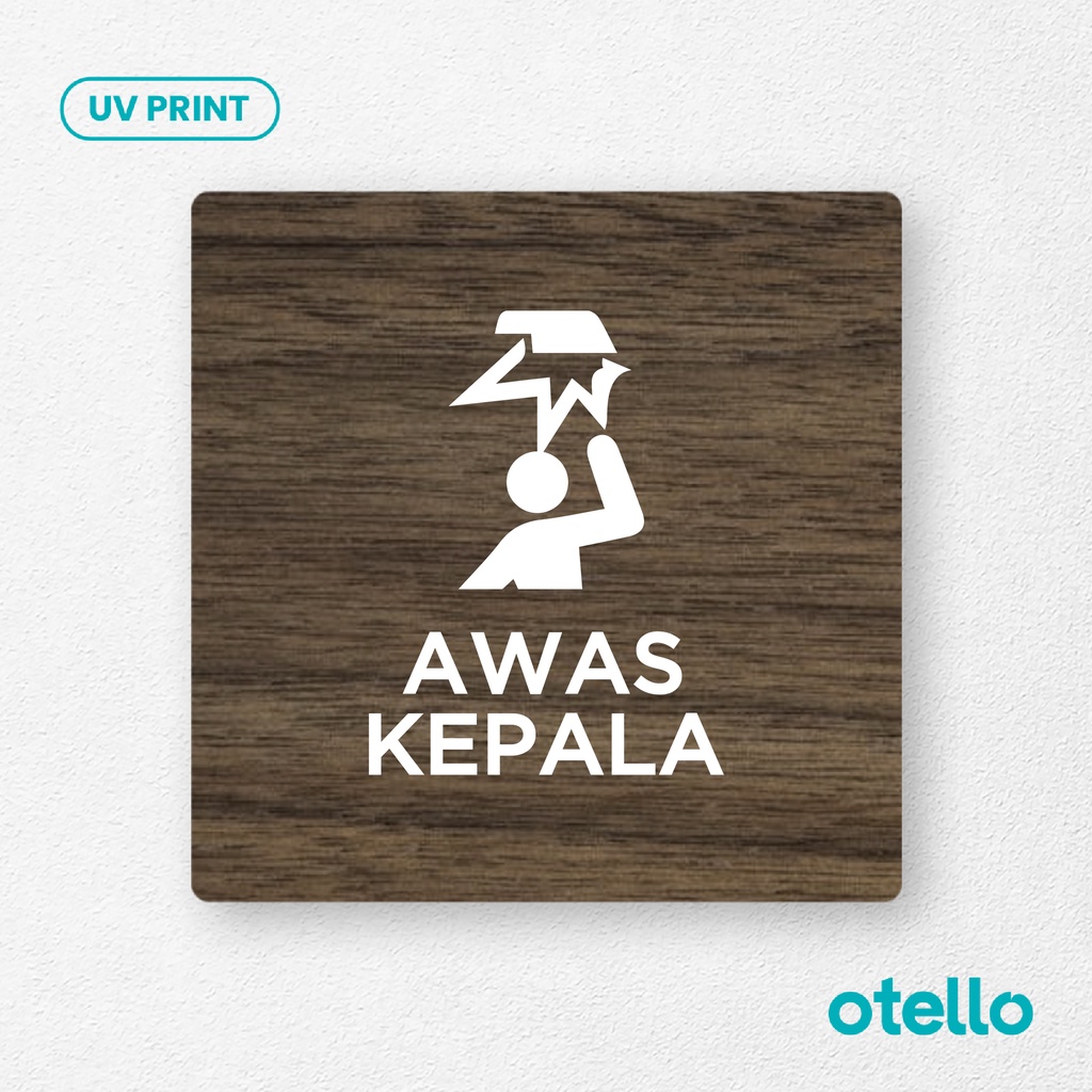 Signage Awas Kepala Sign Board Kayu Print Wooden Papan Label Tempel Rambu Sticker Peringatan Dinding