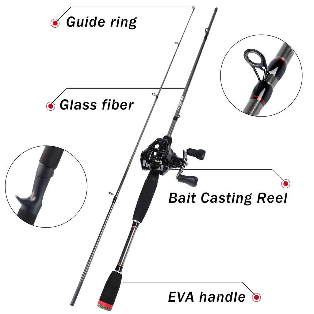 Sougayilang 1.8M 2 Bagian Casting Fishing Rod Dan 12 + 1BB Baitcasting Reel Line Rod Belt Set pancingan set lengkap