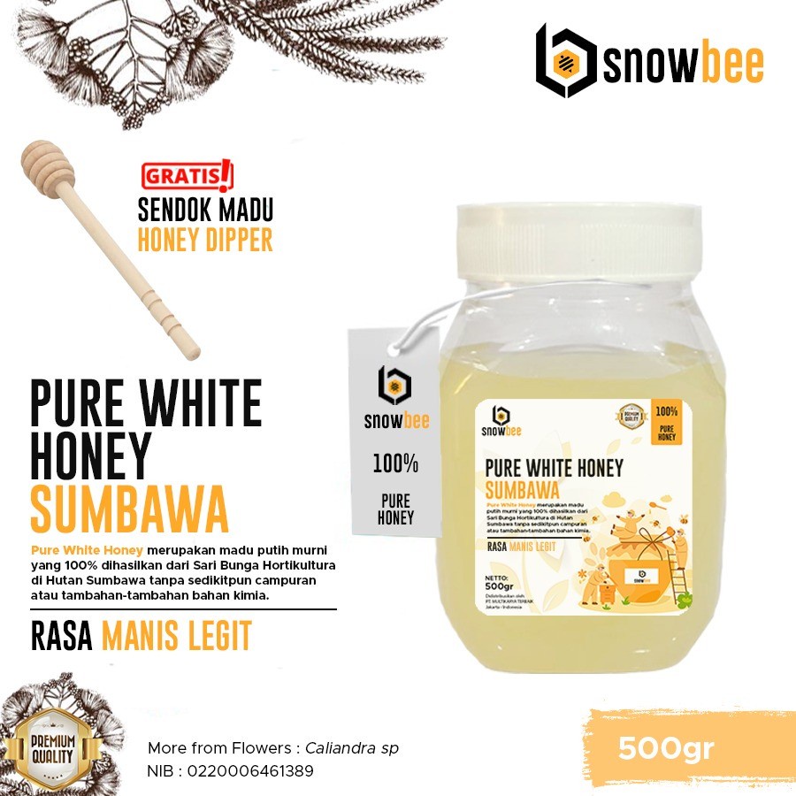 Madu Putih Asli Sumbawa Snowbee 500gr Free Sendok Madu