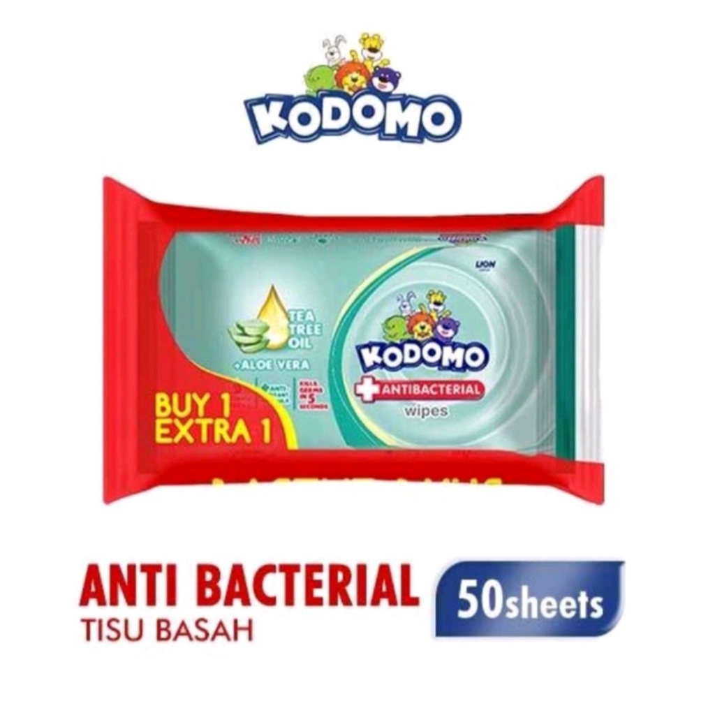 KODOMO BABY WIPES ANTIBACTERIAL ISI 50 SHEETS (buy 1 GET 1)