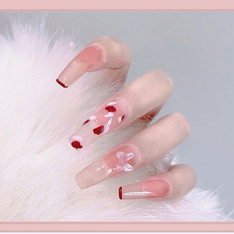 【 COD 】24pcs Set Kuku Palsu Dan Lem/Long Fake Nail Art/Fashion Fake nails