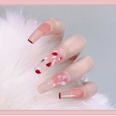 【 COD 】24pcs Set Kuku Palsu Dan Lem/Long Fake Nail Art/Fashion Fake nails