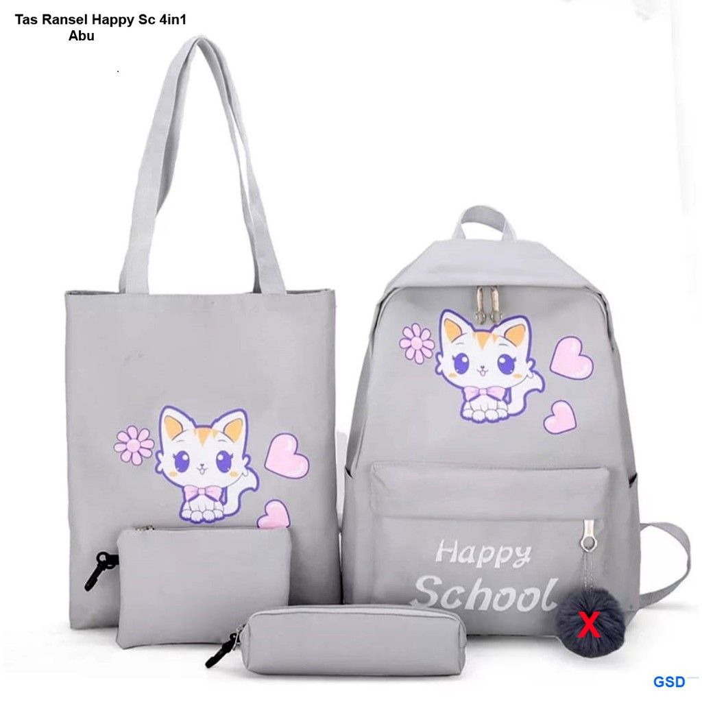 Tas ransel Happy Sc 4in1/tas punggung motif kucing/ransel paket anak sekolah murah terbaru